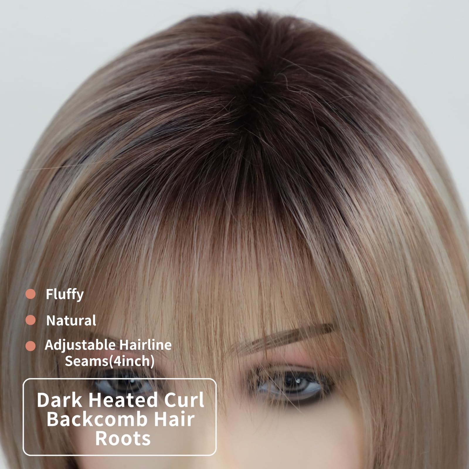 Layered Blonde Balayage Bob Wig for Women Medium Length Straight Synthetic Hair with Bangs Ombre Platinum Brown