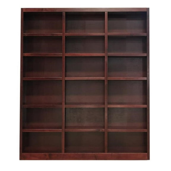 Bowery Hill Traditional 84" Tall 18-Shelf Triple Wide Wood Bookcase in Cherry
