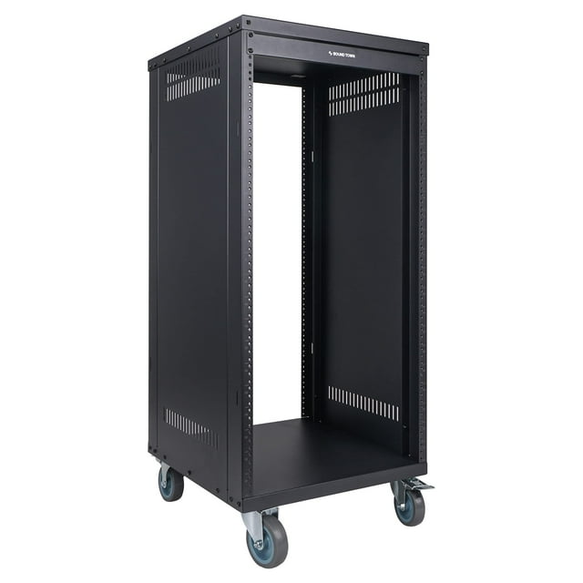 Sound Town 21U Universal Steel Rack, w/ 3" Locking Casters, Vented Side Panels for Audio Video, Server and Network Equipment (STRK-M21U)