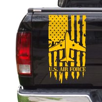 U.S. Air Force USAF Veteran Retired Distressed American USA US Flag Truck Tailgate Vinyl Decal Compatible with most Pickup Trucks Military Sticker US Army (11" x 20", Yellow)