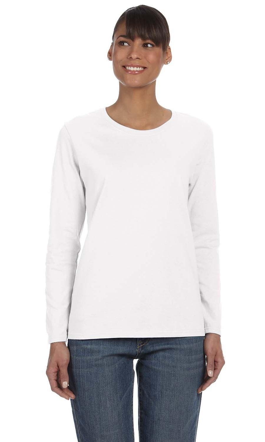 Gildan - The Gildan Ladies 53 oz Long Sleeve T-Shirt - WHITE - XL