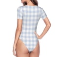 thumbnail image 3 of Uemuo Blue Checkboard Pattern Women's One Piece Short Sleeve Swimsuit Rash Guard Surfing Modest Quick-drying Swimsuit Beach Essentials-X-Large, 3 of 9