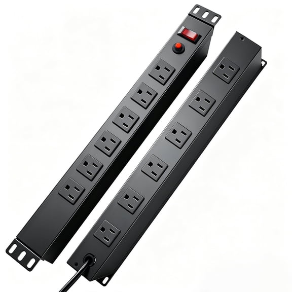ZHANGONG 1U Rack Mount PDU, 12-Outlet Power Strip with 45° Angled Flat Plug, 6 Front & 6 Rear Outlets, 15A Overload Protection, 10FT Cord for Server Rack
