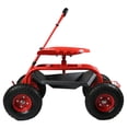 thumbnail image 1 of Sunnydaze Chariot de Jardinage d'Extérieur en Acier Robuste à Roulettes avec Poignée de Direction Extensible, Chaise Pivotante, Plateau à Outils et Panier - Rouge, 1 of 10