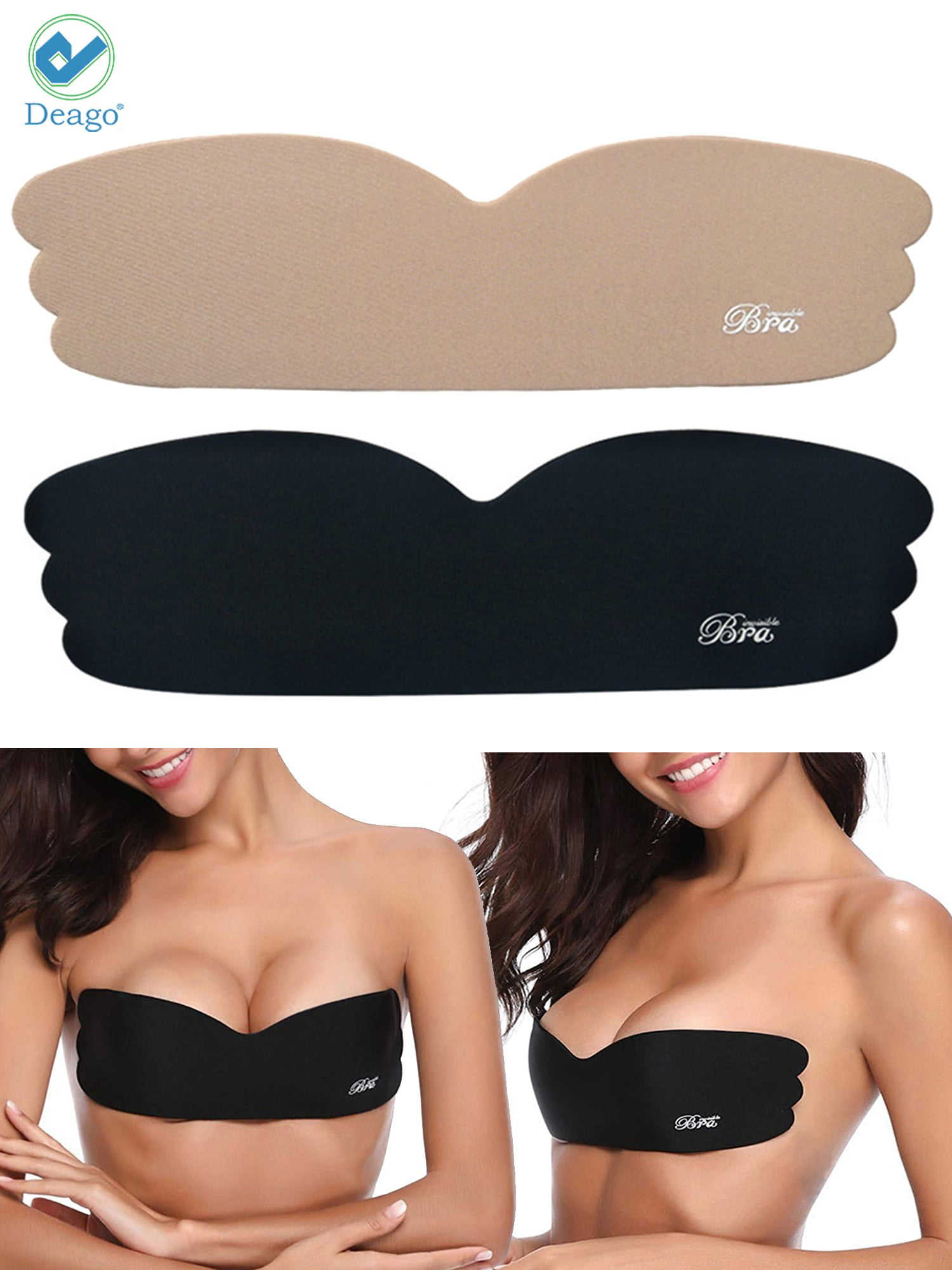 Deago Women's Backless Strapless Push Up Bra Silicone Self