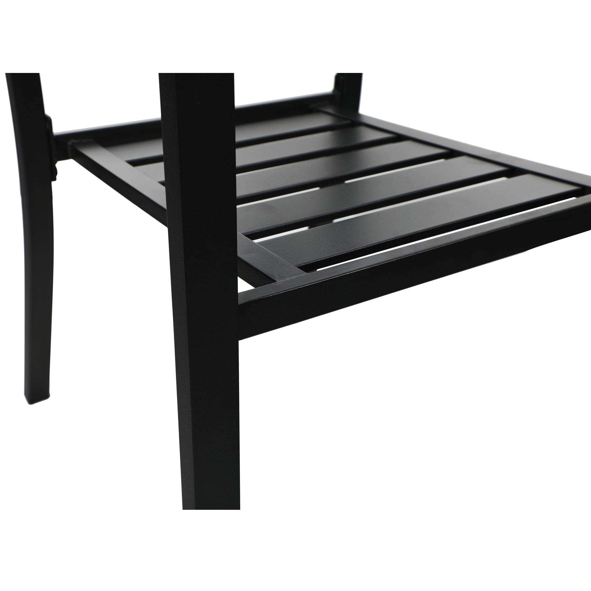 5-Piece Outdoor Patio Dining Set, All-Weather Metal Steel Furniture with Stacking Chairs & Square Table with Umbrella Hole, Black