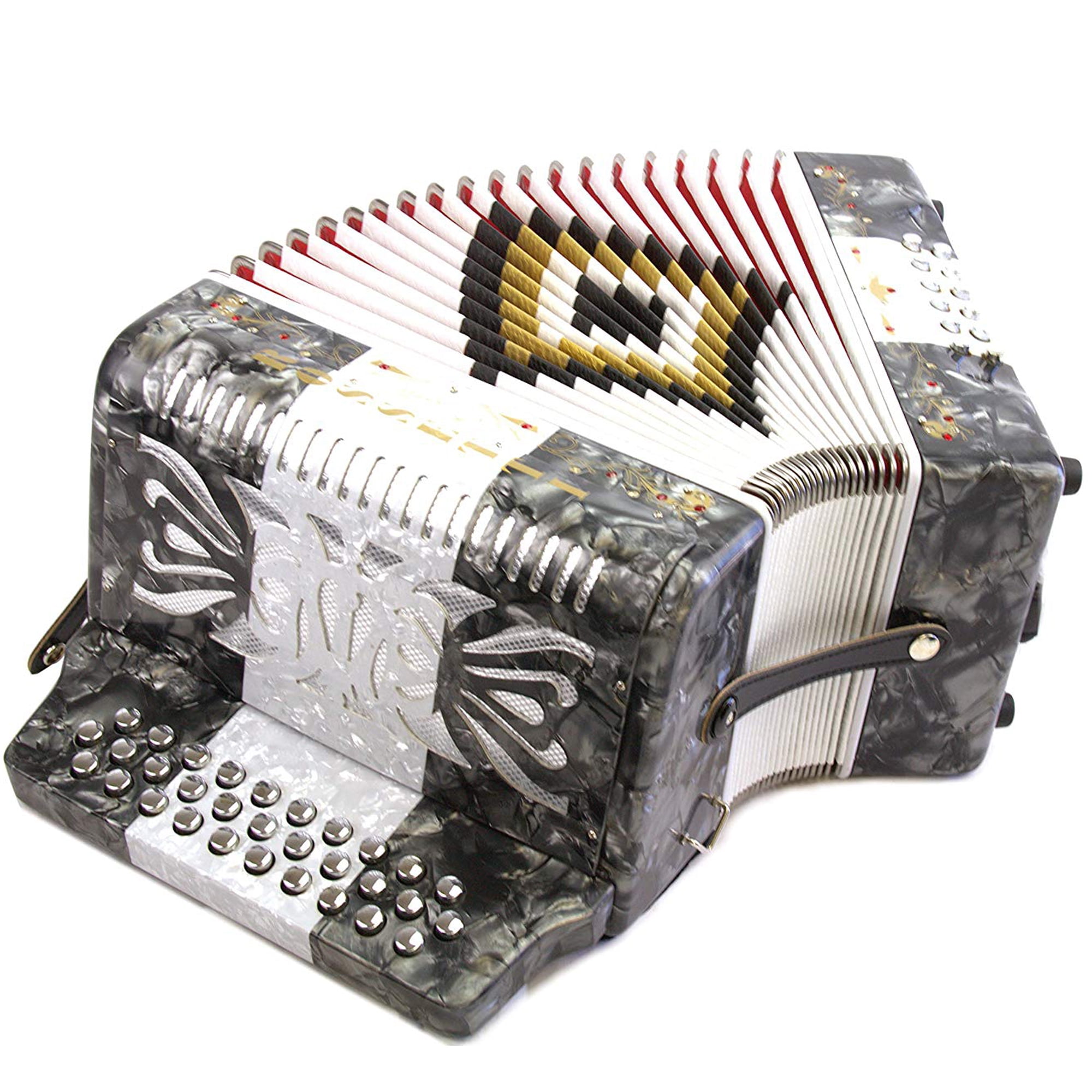 Rossetti 31-Button Accordion, 12 Bass, GCF, Grey White Grey, 13" x 12" x 7"
