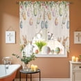 thumbnail image 6 of Easter Rabbits Swag Valance Curtains Vintage Falling Eggs Spring Colorful Floral Leaf Linen Texture Rod Pocket Swag Curtains Small Window Treatments for Kitchen Bedroom 28" W x 36" L, 2 Panels, 6 of 9