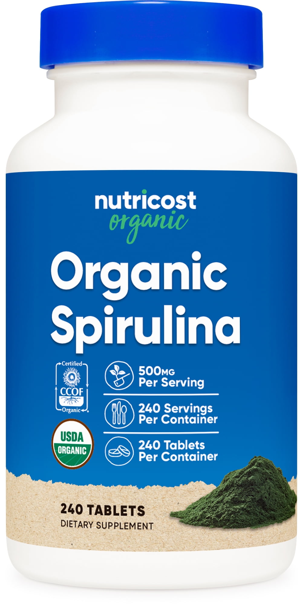 Nutricost Organic Spirulina 500mg, 240 Tablets - Gluten Free, Non-GMO, Supplement