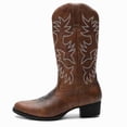 thumbnail image 1 of Men's Classic Embroidered Western Cowboy Boots – Vintage Distressed Mid-Calf Riding Boots with Pointed Toe Black/Brown, 1 of 6