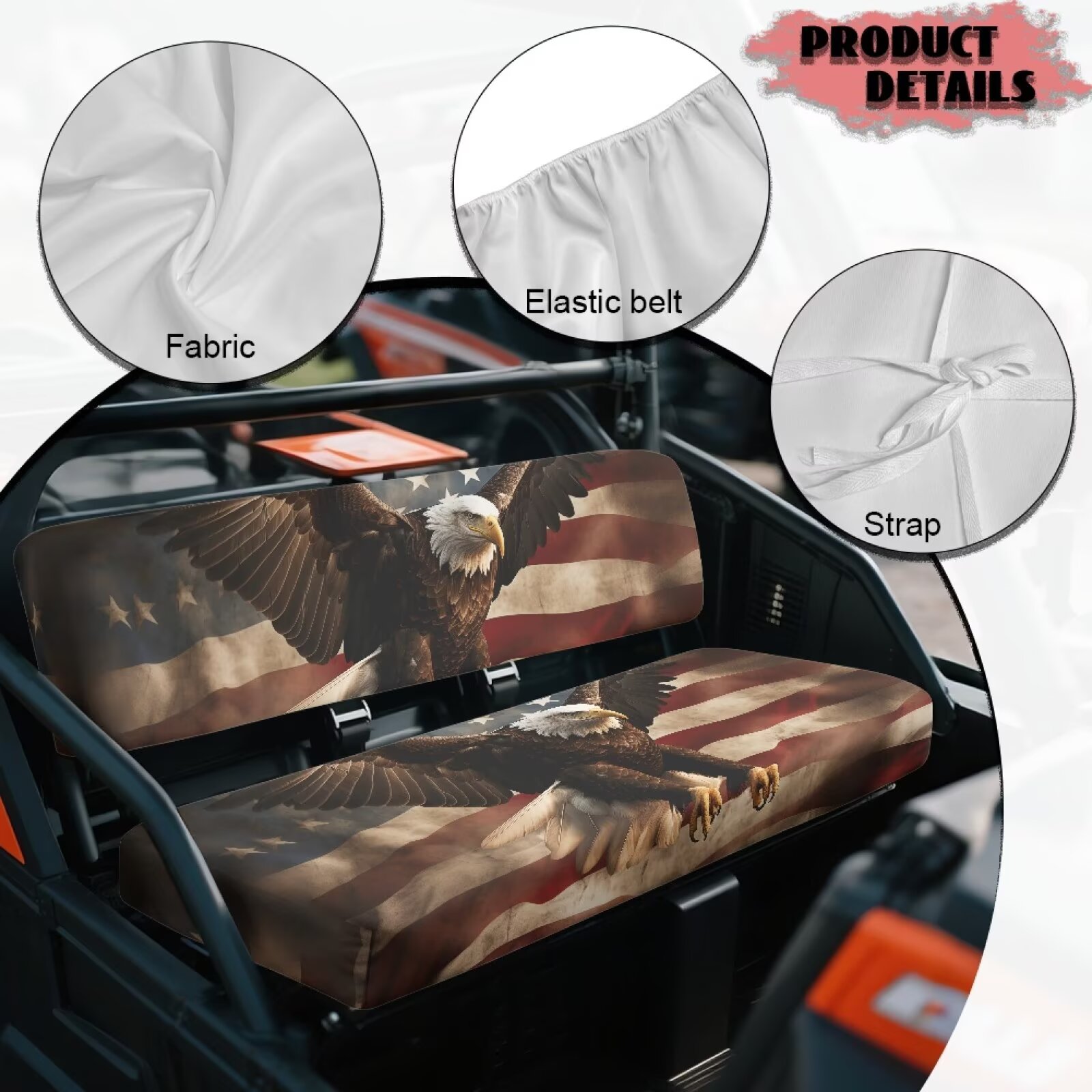 Garronmavis American Flag Eagle UTV Seat Covers for Mule Seat Accessories Parts Anti-Slip Dirt-Proof Full Protection Compatible with Kawasaki Mule 40104x4 FE(2021-2025)