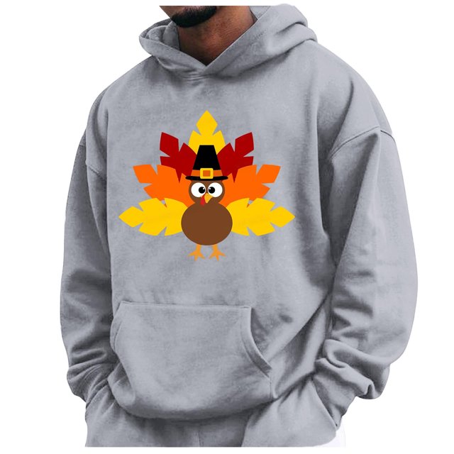 VBARHMQRT Sweatshirt Cardigan Men Hoodie Thanksgiving Letter Print Pocket Drawstring Print Hoodie