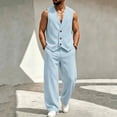thumbnail image 2 of Busydd Men Two Piece Sets Trendy Ribbed V Neck Sleeveless Button Vest and Pants Suit Casual Solid Color Beach Vacation Outfits S, 2 of 7