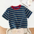 thumbnail image 2 of SAWOBUUN Boys Girls Summer Striped T-Shirt Kids Cotton Blend Short Sleeve Tee Crew Neck Casual Breathable Top School Uniform, 2 of 9