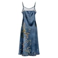 thumbnail image 5 of Women's Elegant Floral Print Satin Maxi Dress Spaghetti Strap V Neck Side Split Long Slip Dress Backless Evening Party Wedding Guest Night Out, 5 of 8