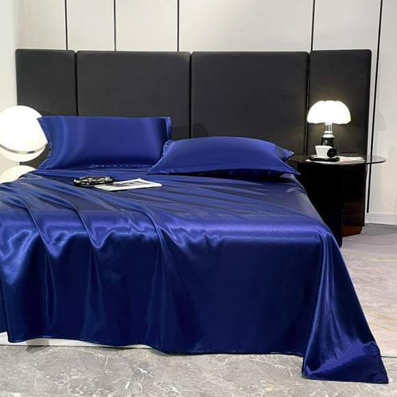 Dvkptbk Bed Pillowcase Ice Silk Bed Sheet Pillow Case 3-Piece Set - Silky and Luxurious Soft Ice Silk Bed Sheet Suitable for All Seasons Cool Ice Silk Fabric Machine Washable Bedding