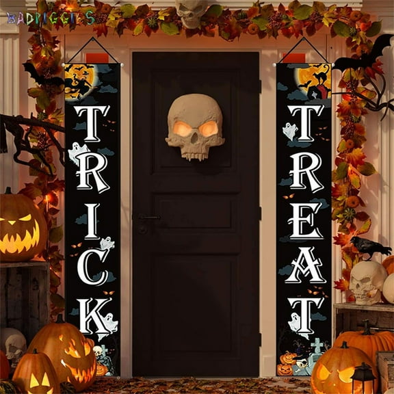 BadPiggies Halloween Decorations Hanging Banners Couplets, Trick or Treat & It's October Witches Welcome Signs for Indoor Outdoor Porch (Type B)