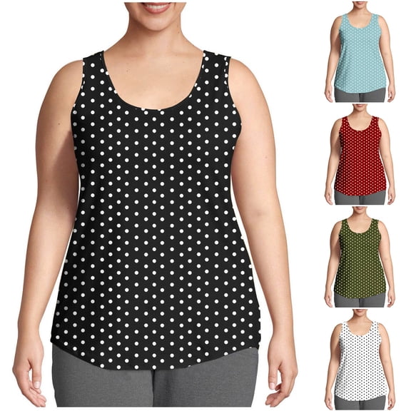 Felirenzacia Summer Plus Size Womens Polka Dots Tank Tops Sleeveless Graphic Print Shirts for Women Casual Flowy Tunic Tops,Black,L