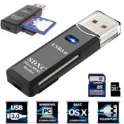 USB 3.0 Card Reader, TSV TF Card/SD Memory Reader Adapter Supports SD/Micro SD/SDHC/SDXC/MMC, Mini Camera Flash Reader Compatible with Windows, Mac, Linux