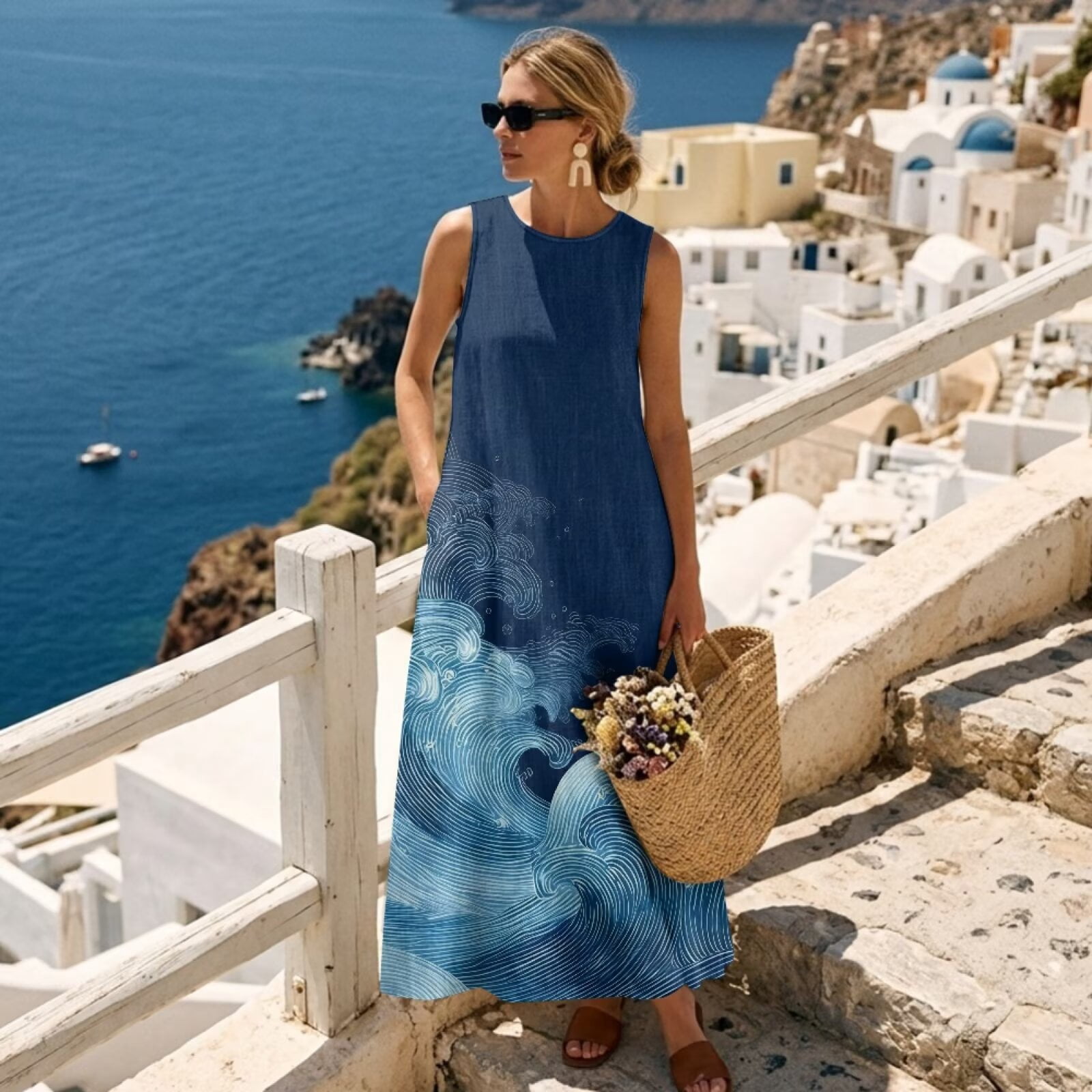 Kirablend Marisol Linen-Look Crewneck Tank Maxi Dress