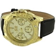 thumbnail image 3 of Mens 45mm Gold Plated Perpetual Calender Analog Black Leather Band Casual Watch w/ Buckle Watch + Cloth, 3 of 6