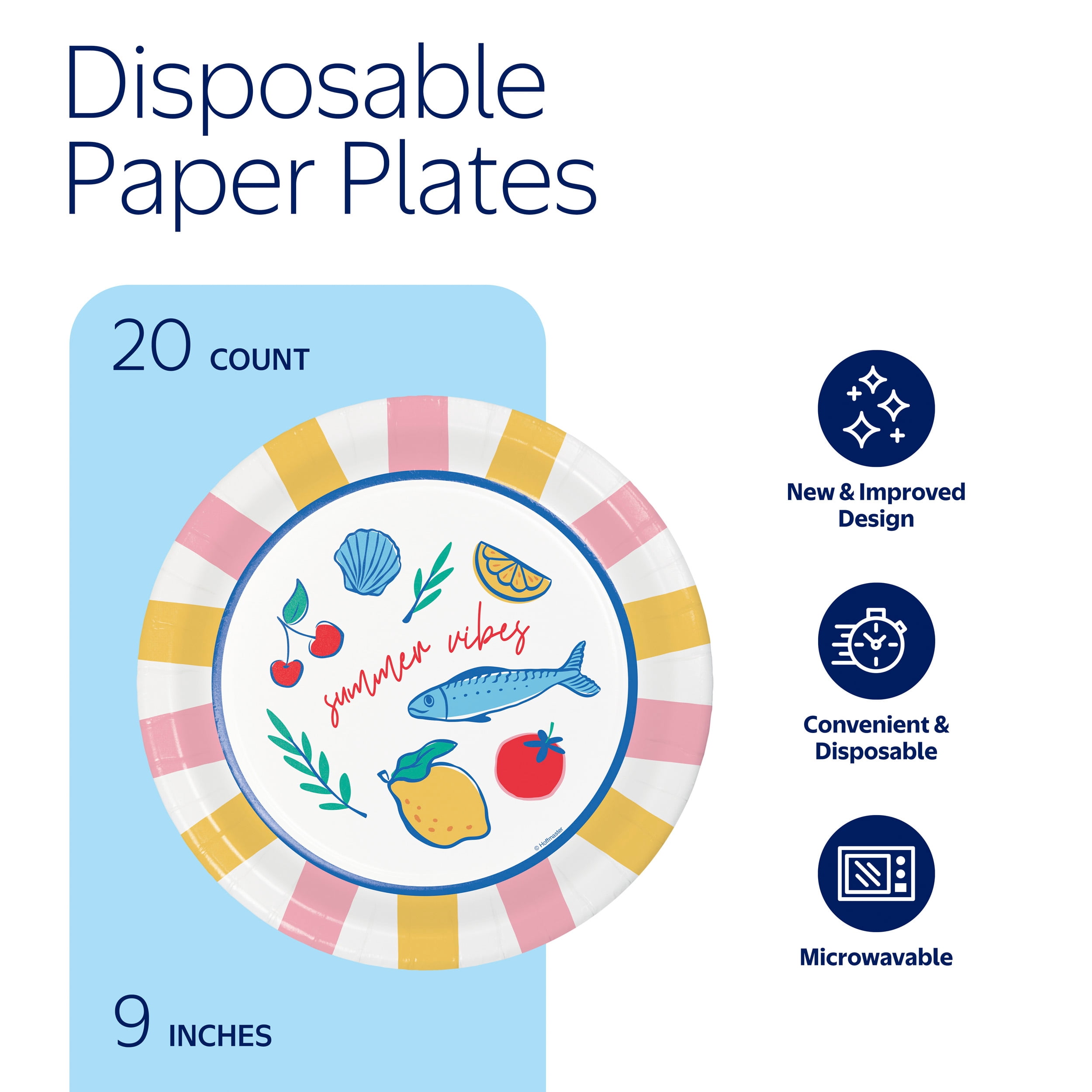 Way to Celebrate La Dolce Vita Summer Vibes Dinner Paper Plates, 9", 20 Count, Multicolor