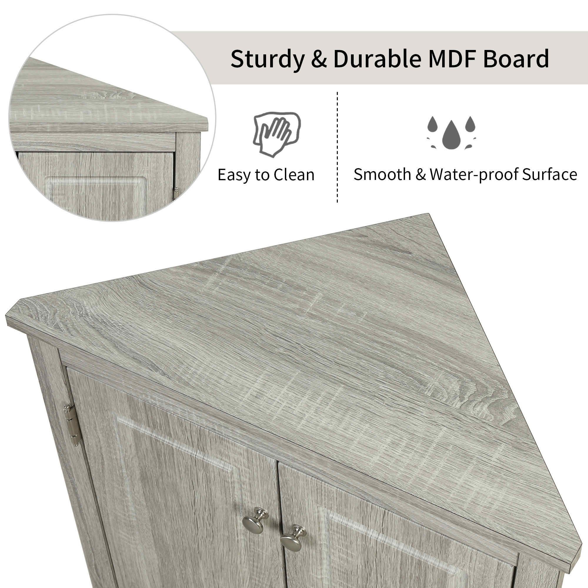 MAYEERTY Oak Triangle Bathroom Cabinet Adjustable Shelves Freestanding Floor Cabinet
