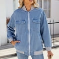 thumbnail image 4 of Denim Jacket For Women Sevevn Women's Jean Jacket Frayed Washed Button Up Cropped Denim Jacket With Pockets, 4 of 9