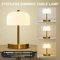 thumbnail image 4 of 9" Cordless Table Lamps Set of 2, Gold Rechargeable Battery Operated Lamp, 3-Way Stepless Dimming Touch Mushroom Lamps, Small Glass Nightlight for Bedroom Dining Table Living Room Shelf Decor, 4 of 8