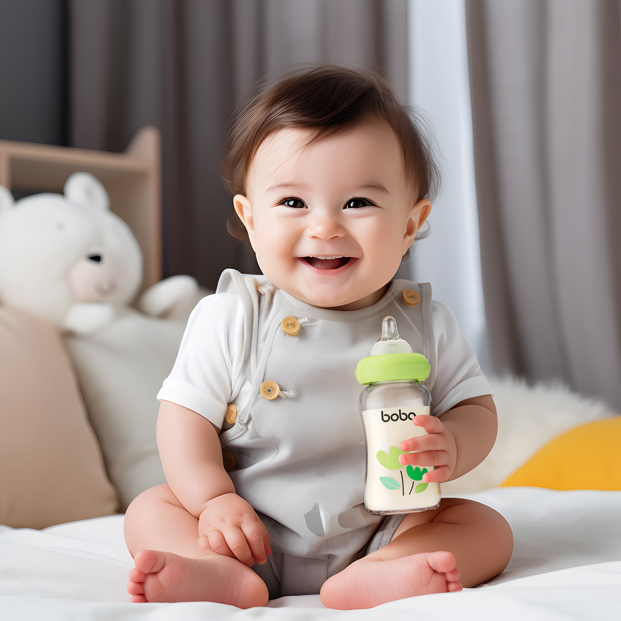 YOHKOH Mushroom Cap Bottle,Wide Bore,6 oz/160 ml,for Small Baby,Green,2pcs