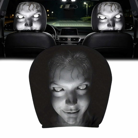 Scary Ghost Face Headrest Covers for Cars, 2/4 Pack Creepy Stretchy Seat Protector, Halloween Funny Auto Headrest Cover for Vehicle Truck SUV
