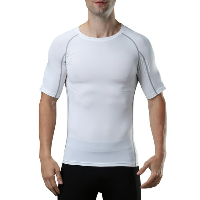T-shirt de Sport pour Hommes, Couleur Unie, Col Rond, Manches Courtes, Séchage Rapide, Moulant, Extensible, Course, Basketball, Mise en Forme, Vêtement de Sport