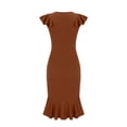 thumbnail image 4 of Robes pour Femmes Été 2024, Nouvelle Robe à Manches Courtes à Volants, Col Rond, Ourlet Irrégulier, Robe Formelle, 50 % de Réduction!, 4 of 6