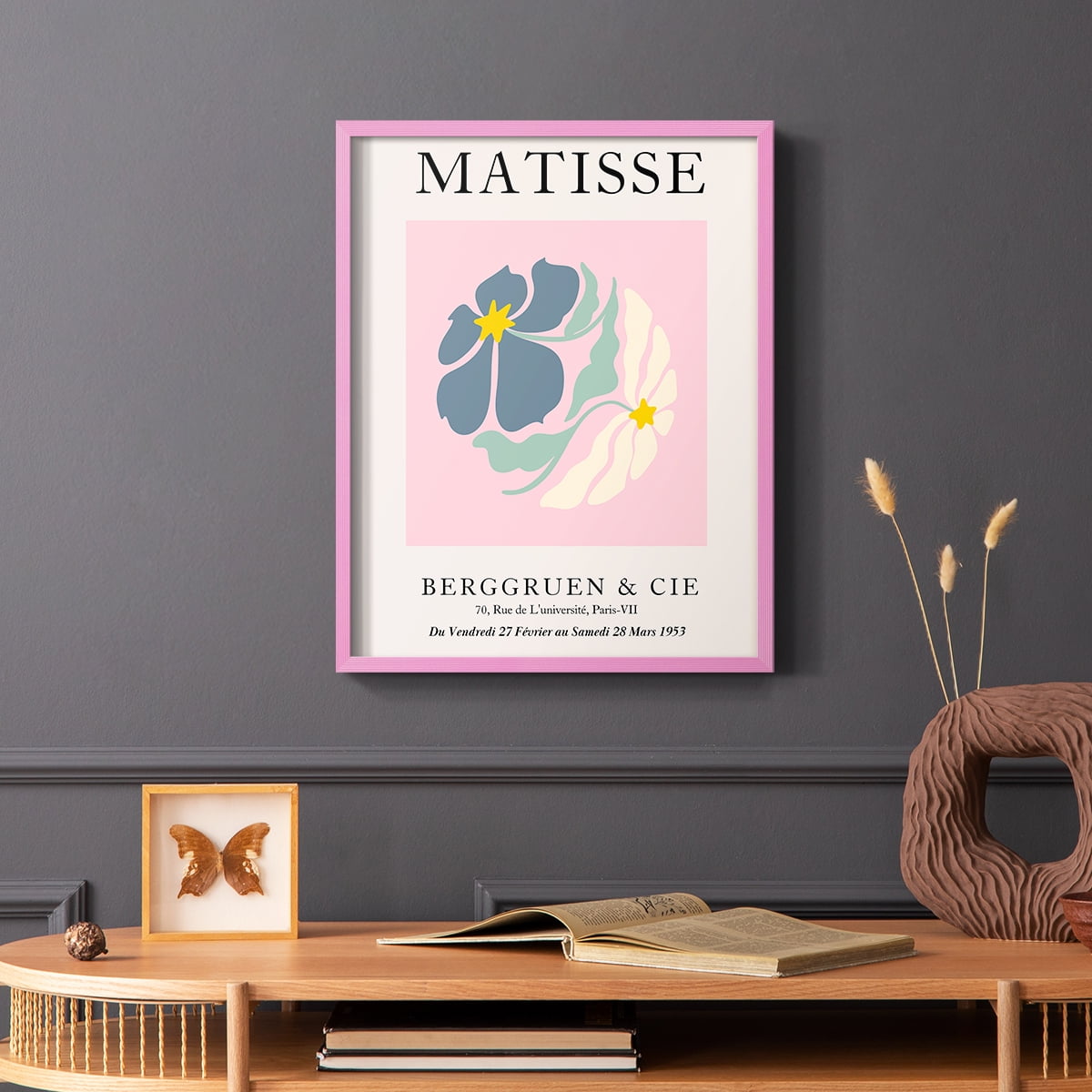 Matisse CDXCVI in Pink Solid Wood Framed Print No Nail Hanging