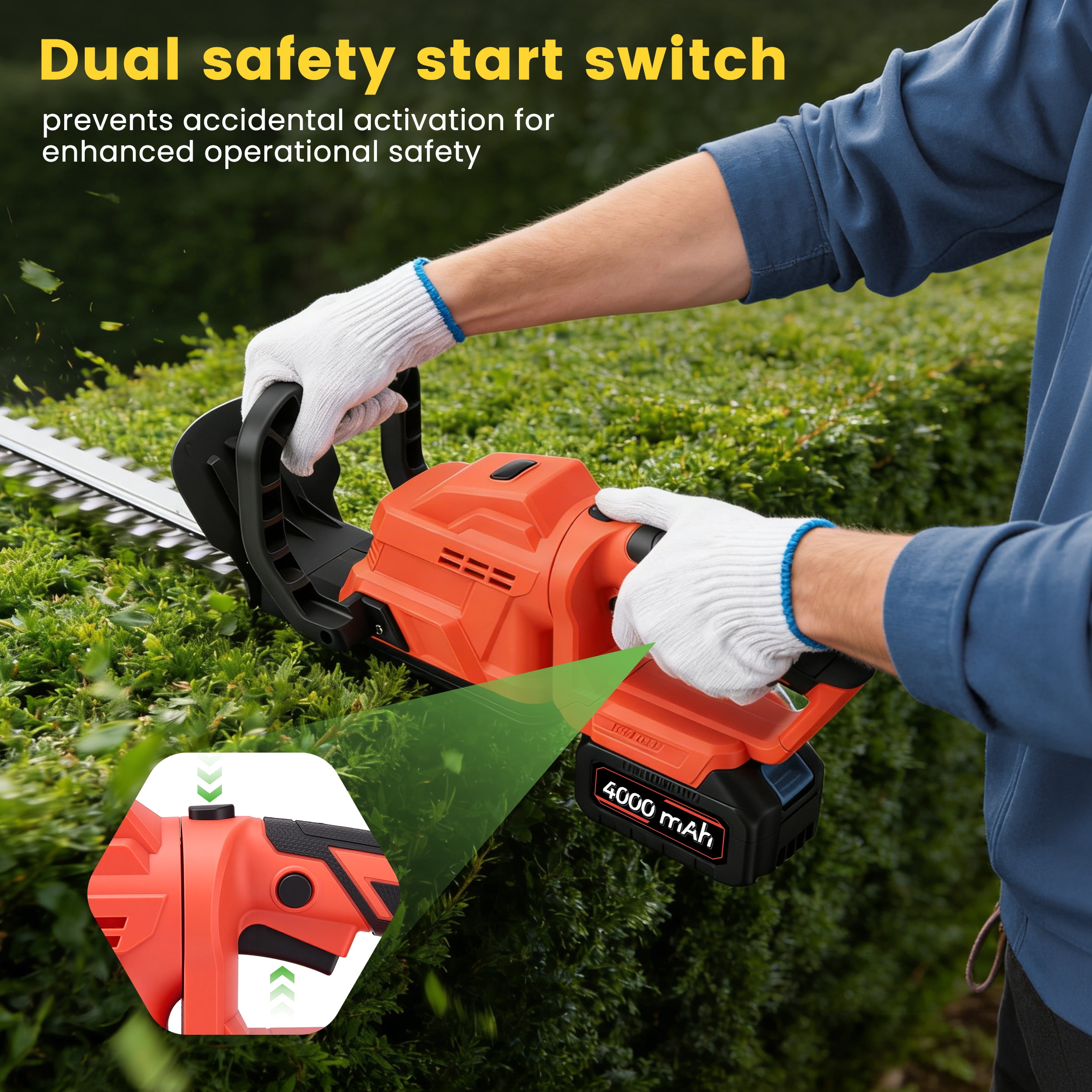 RELOIVE 20" Cordless Hedge Trimmer,24V Rechargeable Hedge Cutter with 20" Double Action Blade and 2PCS 2000MAH Batteries, Lightweight Grass Shrub Trimmer