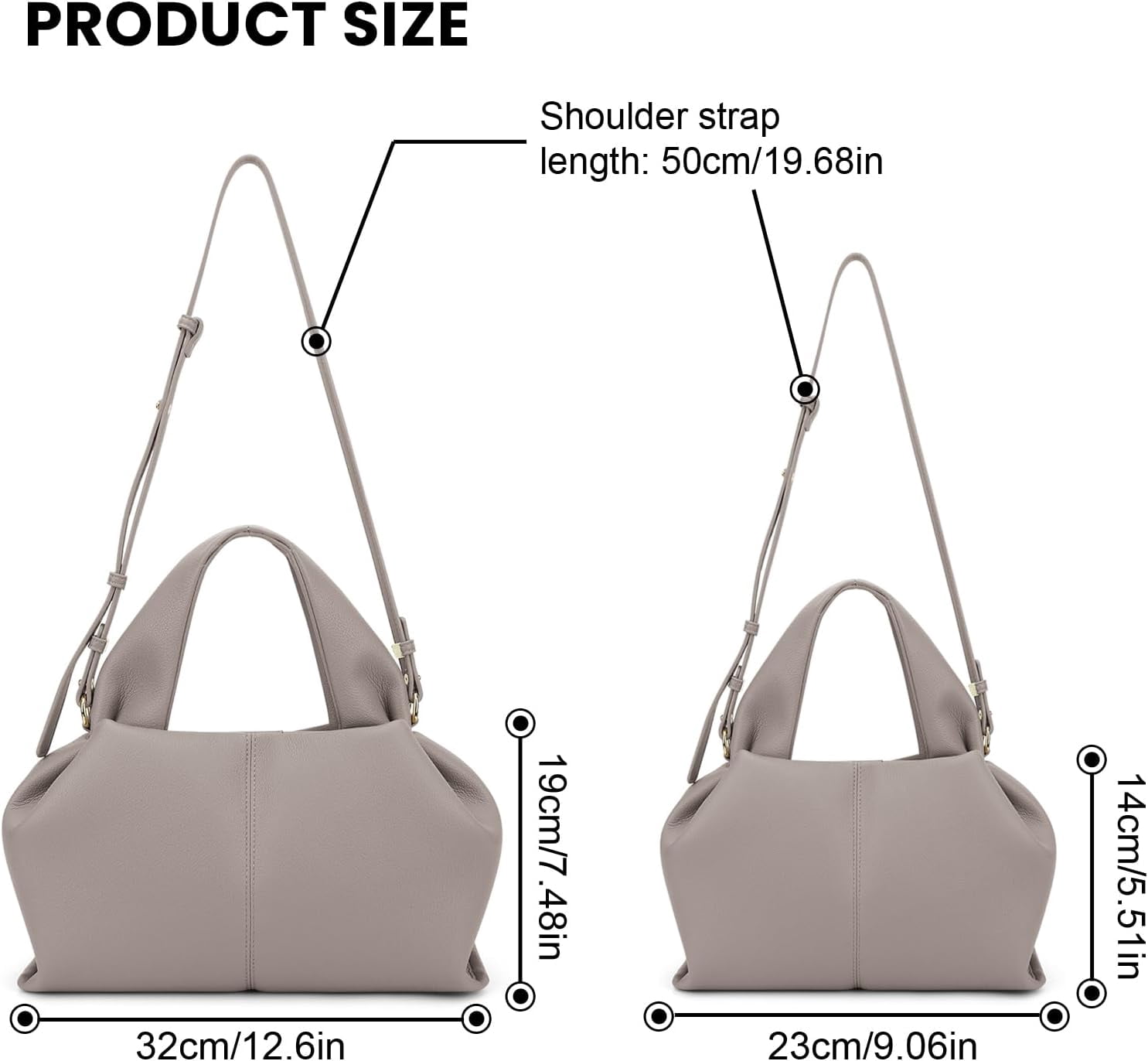 Cloud Pouch Bag Dumpling Clutch Purse Handbag Leather Tote Shoulder Bag Retro Crossbody bag with Removable Strap