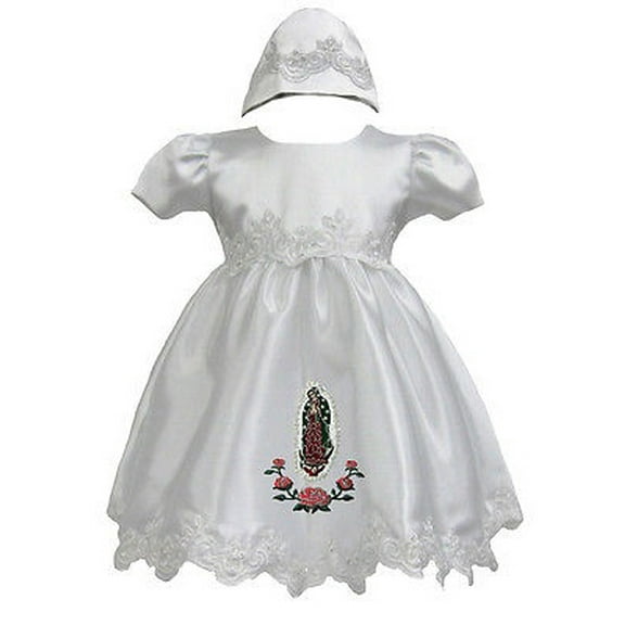 Baby Girl Church Christening Formal 2pc Virgin Mary Dress Bonnet sz 0-30M White