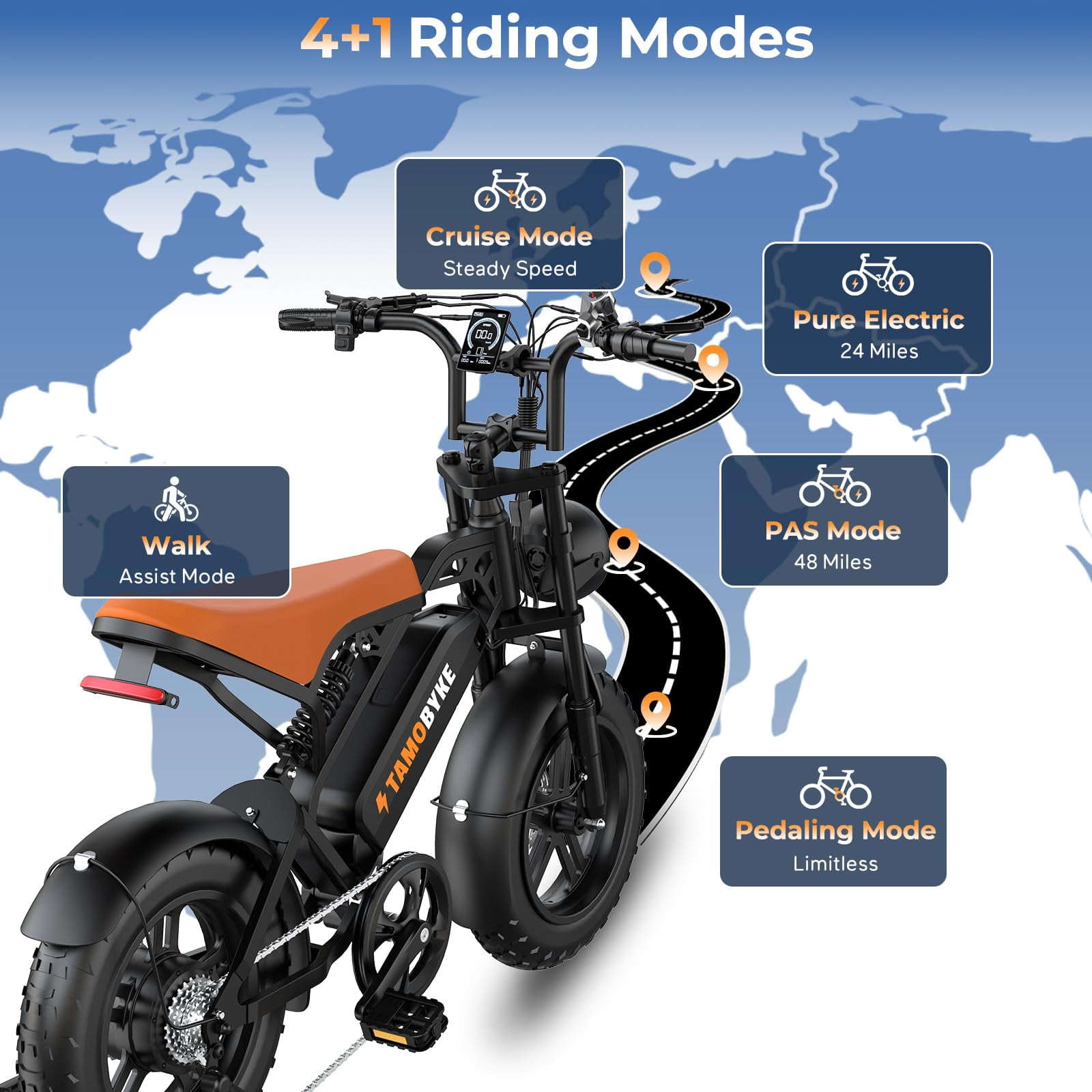 Tamobyke T16 Electric Bike for Adults,1000W 30mph 48V 15.6Ah Electric Bicycle,16" Fat Tire E-Mountain Bikes,Dual Hydraulic Brakes,Full Suspension,Fits Riders 5'0"-5'7",UL2849