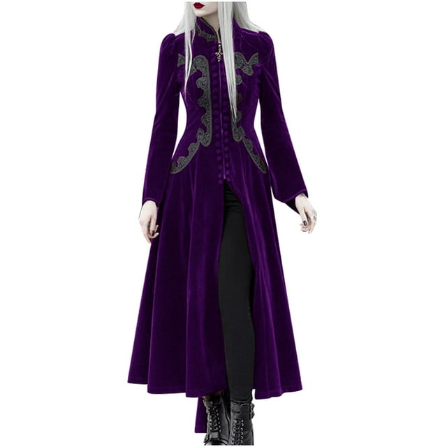 QUYUON Robe en Dentelle pour Femmes Liquidation Décontractée Patchwork Médiéval Col Rond Fermeture Éclair Manches Longues Robe Midi T-Shirt Style D-3373 Violet TG