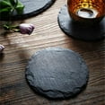 thumbnail image 3 of Slate Stone Coasters Round Black Natural Edge Stone Drink Coaster Pad Serving Plate For Home Bar Kitchen, 3 of 10