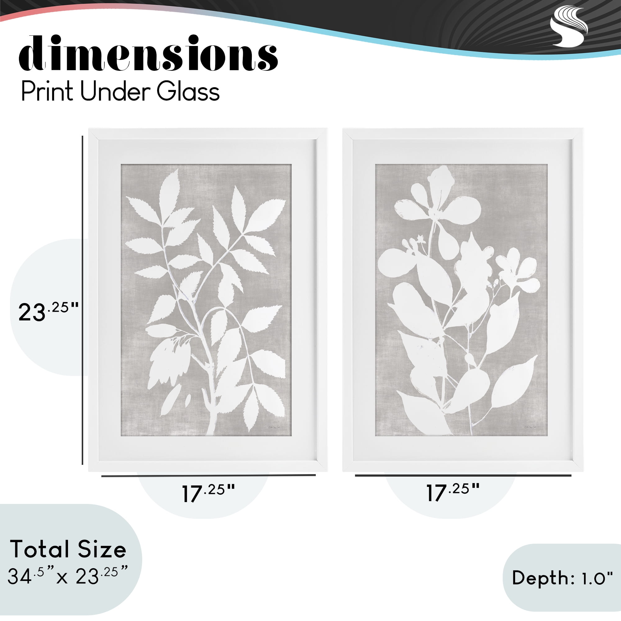 Stupell Industries Grey Foliage Impression 2 Piece White Framed Print Under Glass Set, design by Stellar Design Studio