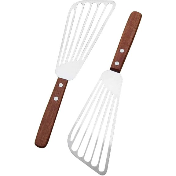 Set Of 2 Fish Spatula With Wooden Handle - 16.5Cm Blade