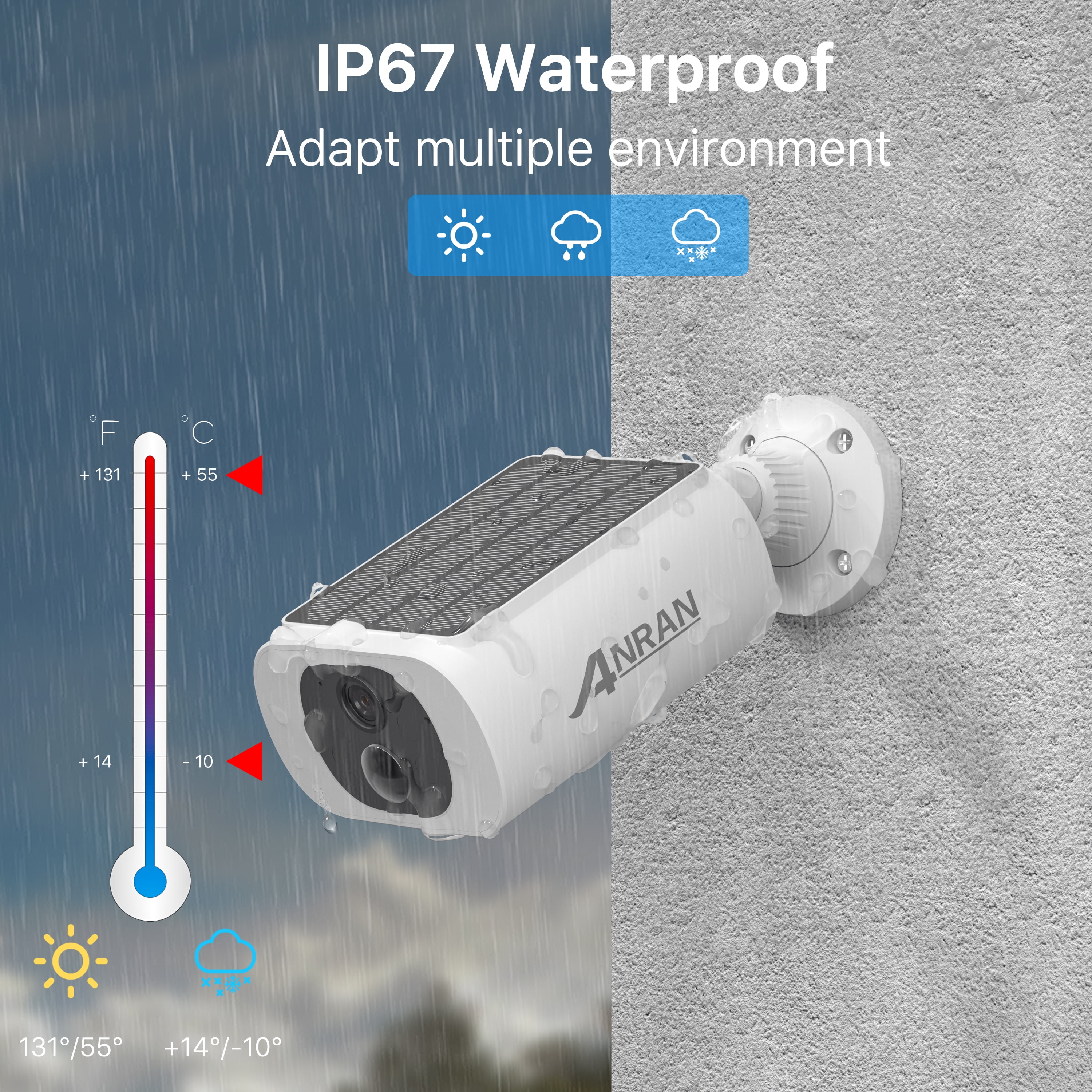 ANRAN Solar Security Cameras Wireless Outdoor, 2K WiFi Surveillance Camera for Home Security with Floodlight, Embedded Solar Panel, Color Night Vision, 2-Way Talk, Waterproof, Work with Alexa