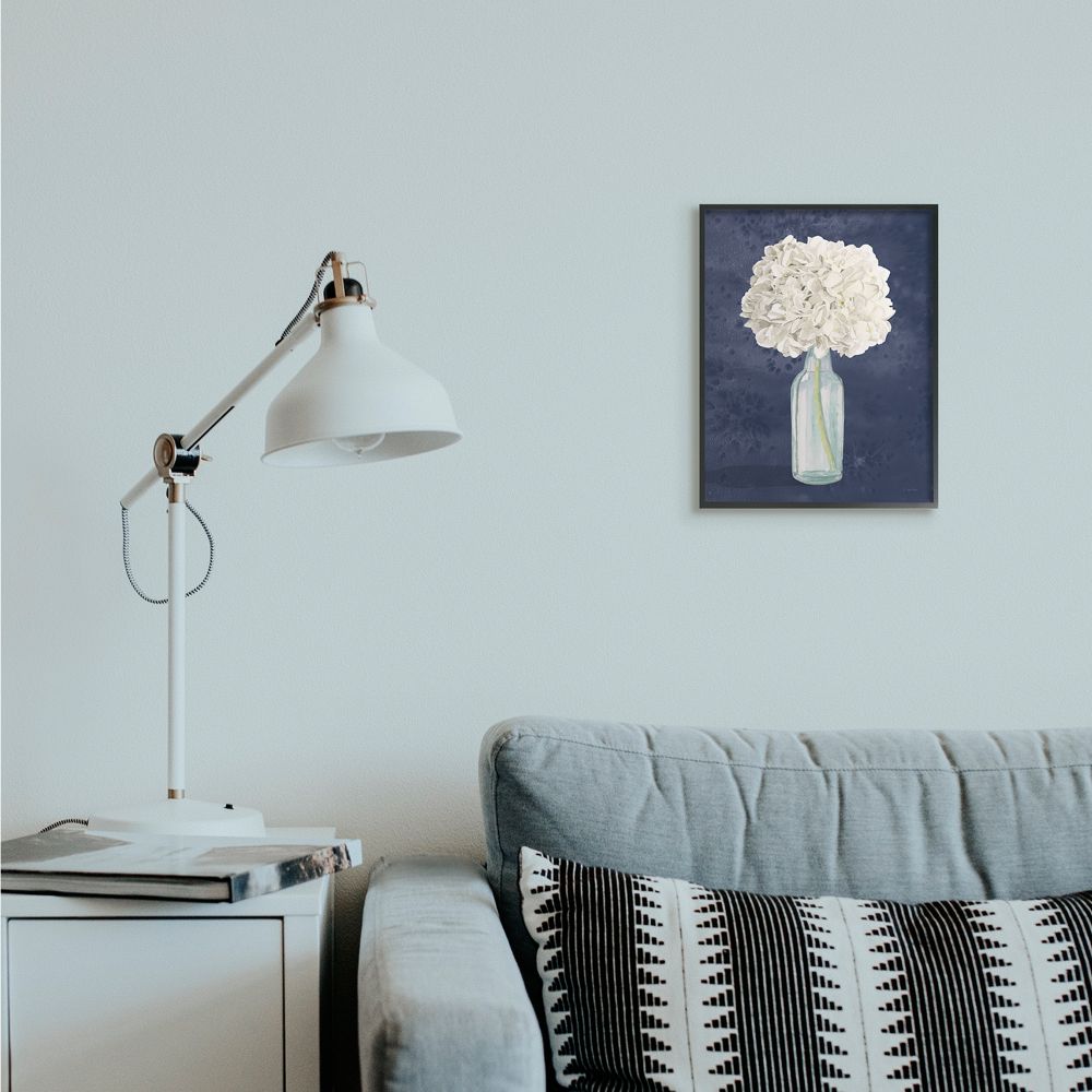 Stupell Industries White Floral Bouquet in Bottle Blue Painting Framed Wall Art Design by James Wiens, 11" x 14", Black Framed