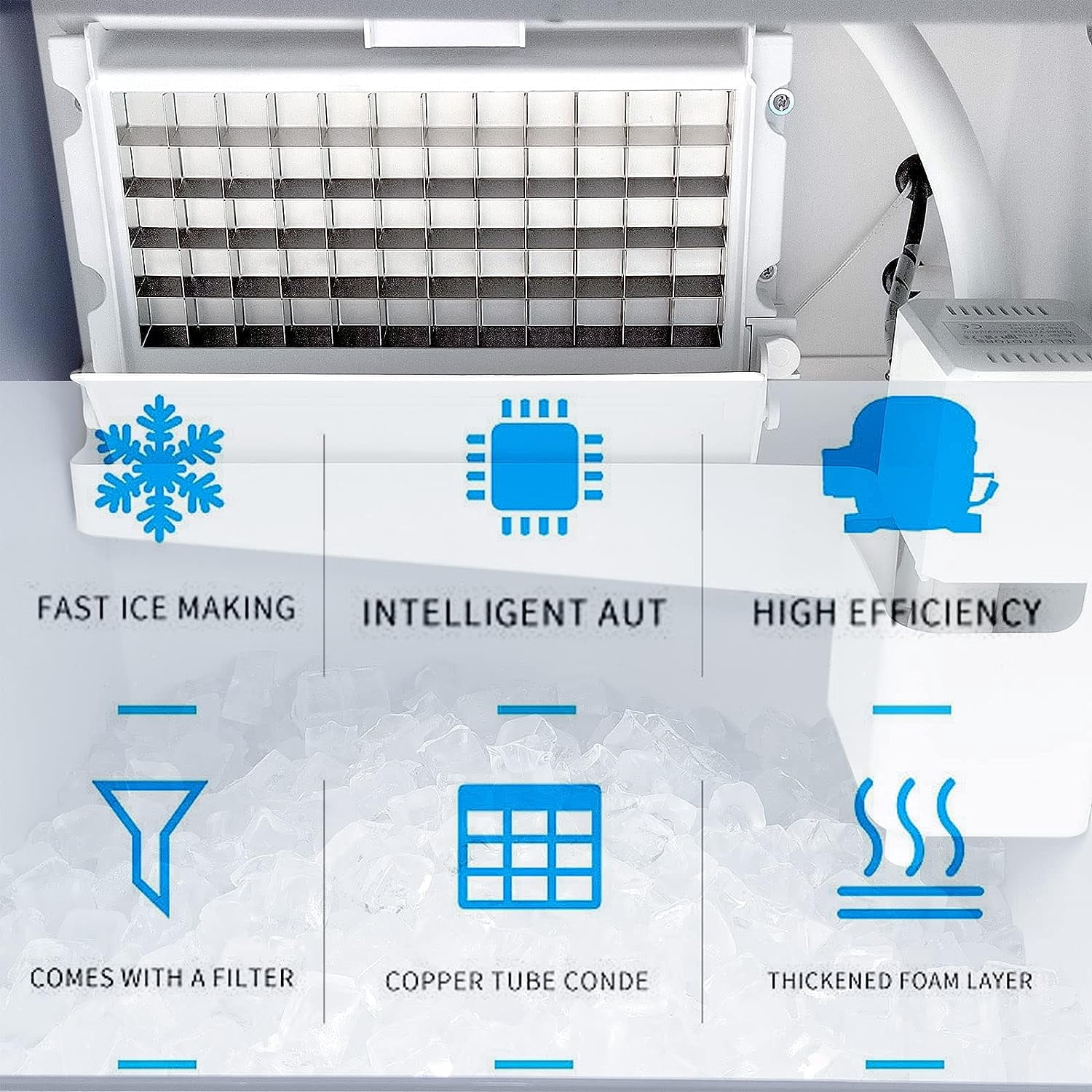 Kolice Commercial Automatic Ice Cube Machine,Ice Machine Ice Maker-132lbs per Day For Bars,Cafes, Milk-tea stores, Restaurants, Hotels,Bakeries, Dessert Shop