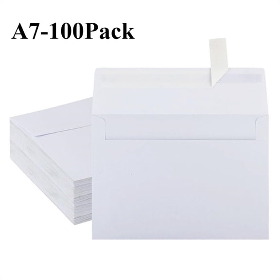 HOHAHO 100 pack White A7 Envelopes for 5x7 CardsPeal & Stick,Perfect for Wedding Baby Shower Conferences, Parties Photo,5x25x7.25inch