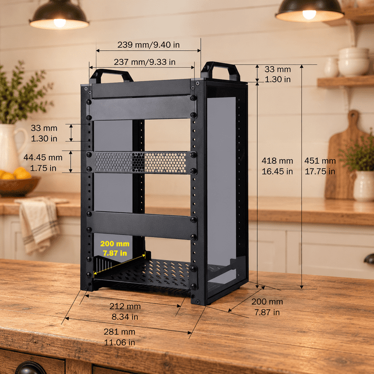 8U Mini Server Network Rack, 10 Inch Width, Black Aluminum Alloy ...