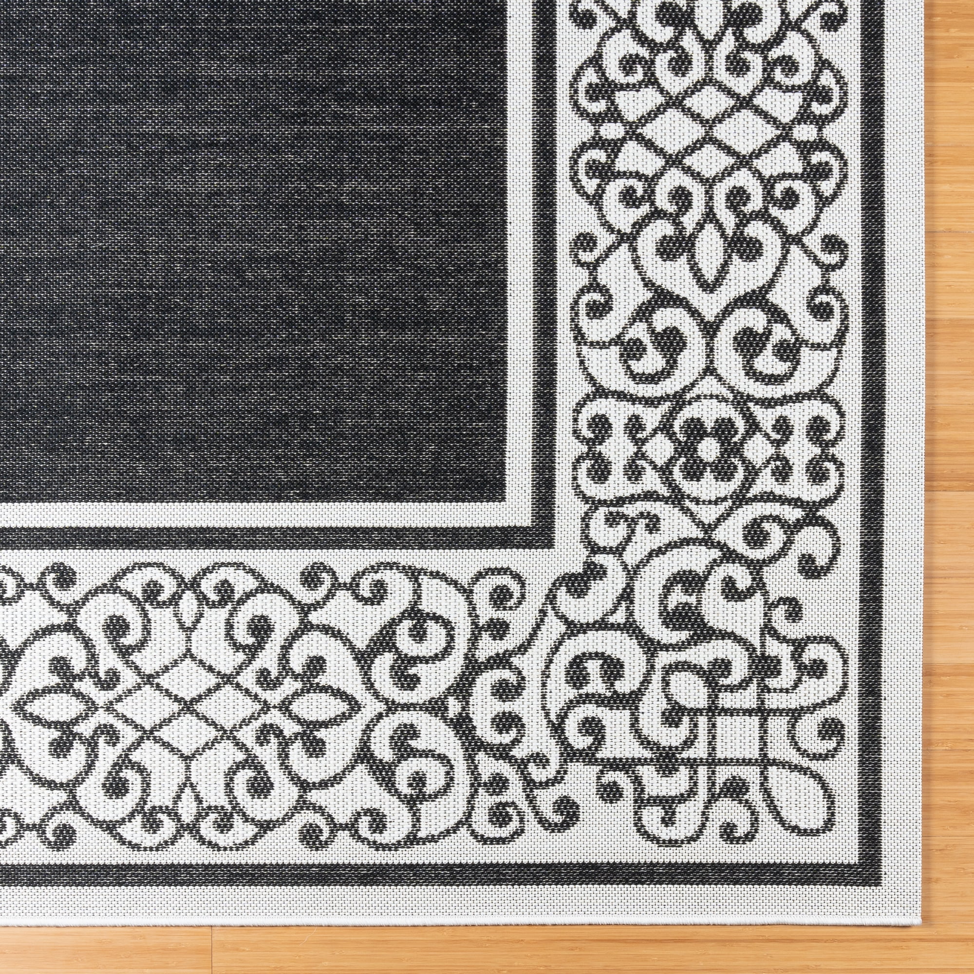 Gertmenian Paseo Tedo Transitional Damask Black/White Outdoor Area Rug, 6x9