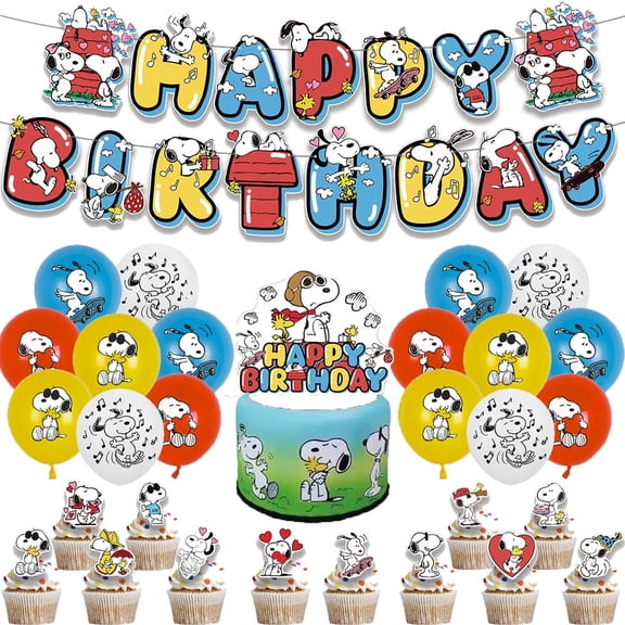 Dream Party Decor Snoopy Theme Birthday Party Supplies Set Balloon Banner Cake Toppers