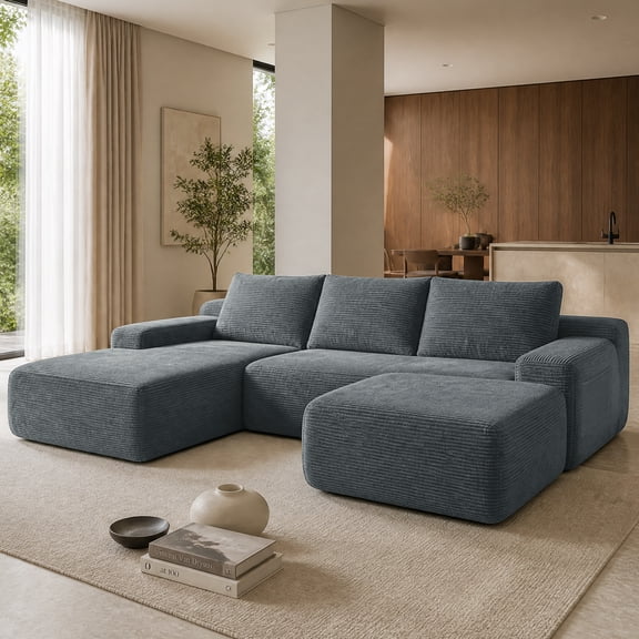 96.9''Cloud Sectional Couch with U-Shaped Chaise,Modern Modular Sofa with Deep Seat, Upholstered Couches for Living Room Bedroom,No Assembly